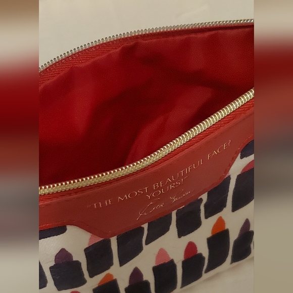 💚5/$25 Estee Lauder Large Lipstick Pattern Pouch Red Trim Makeup Cosmetic Bag - Picture 3 of 4